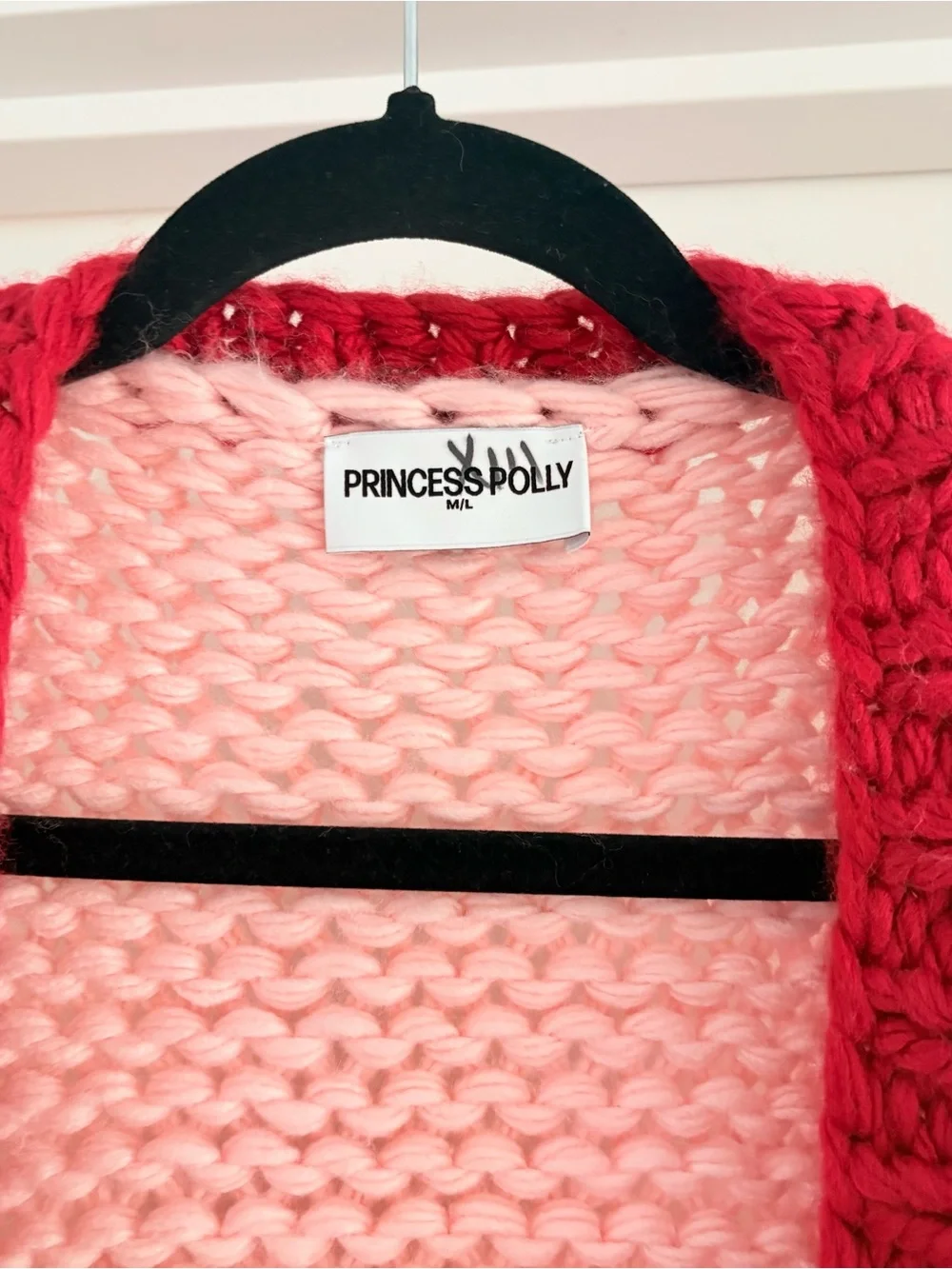 New Princess Polly Lester Chunky Knit Cardigan Sweater Pink Red M / L Oversized